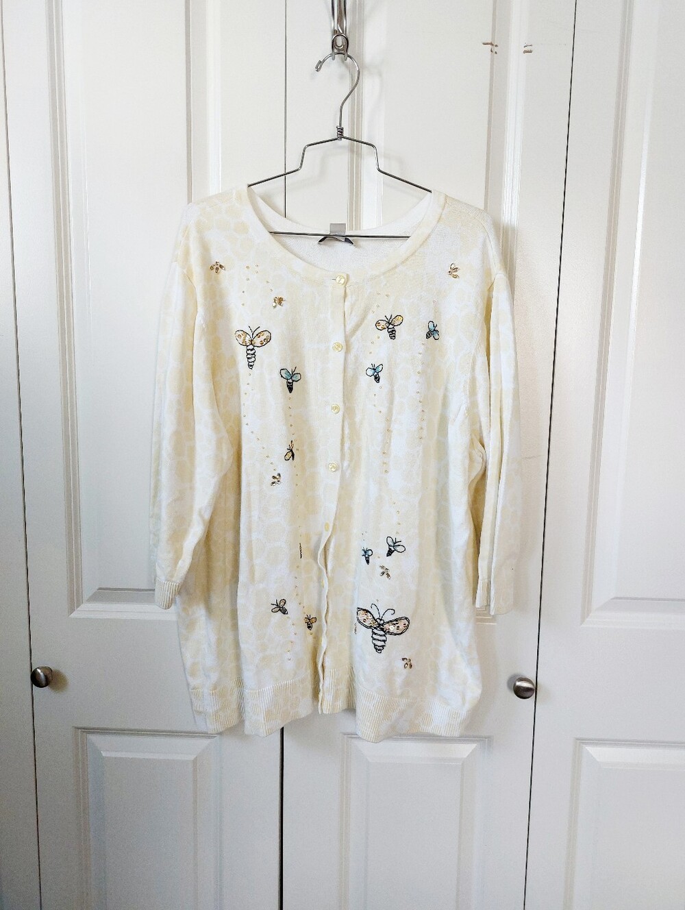 Bee & Honeycomb Cardigan 3X‎ CJ Banks 3/4 sleeve Granny Cottagecore Teacher